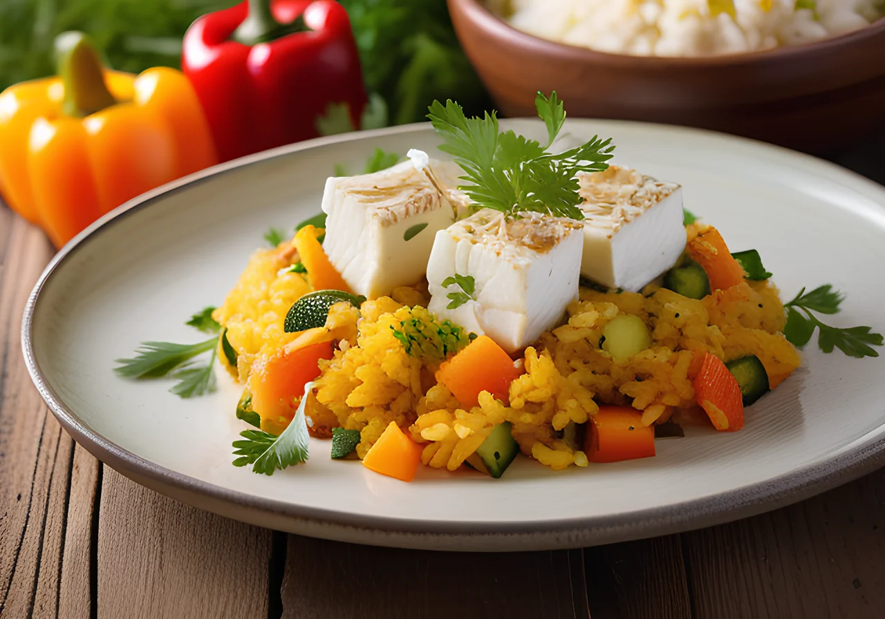 Vegetable Rice Skillet with Goat Cheese