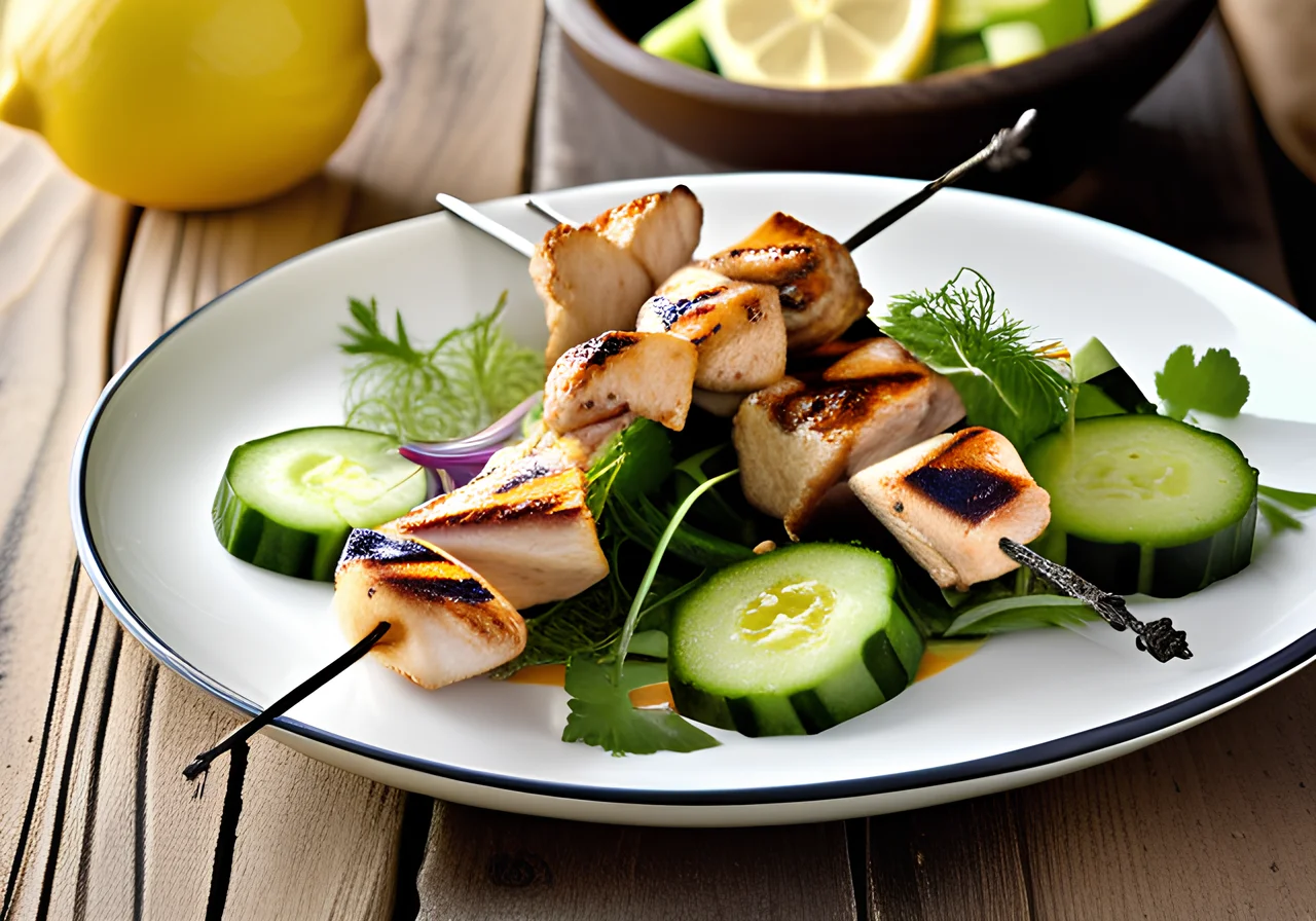 Chicken Skewers with Cucumber Salad