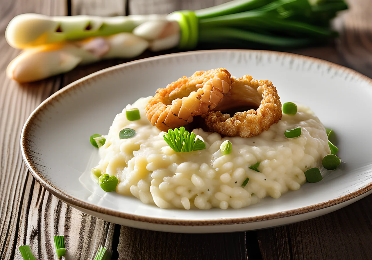 Risotto with Asparagus, Spring Onions and Toasted Almond Sticks