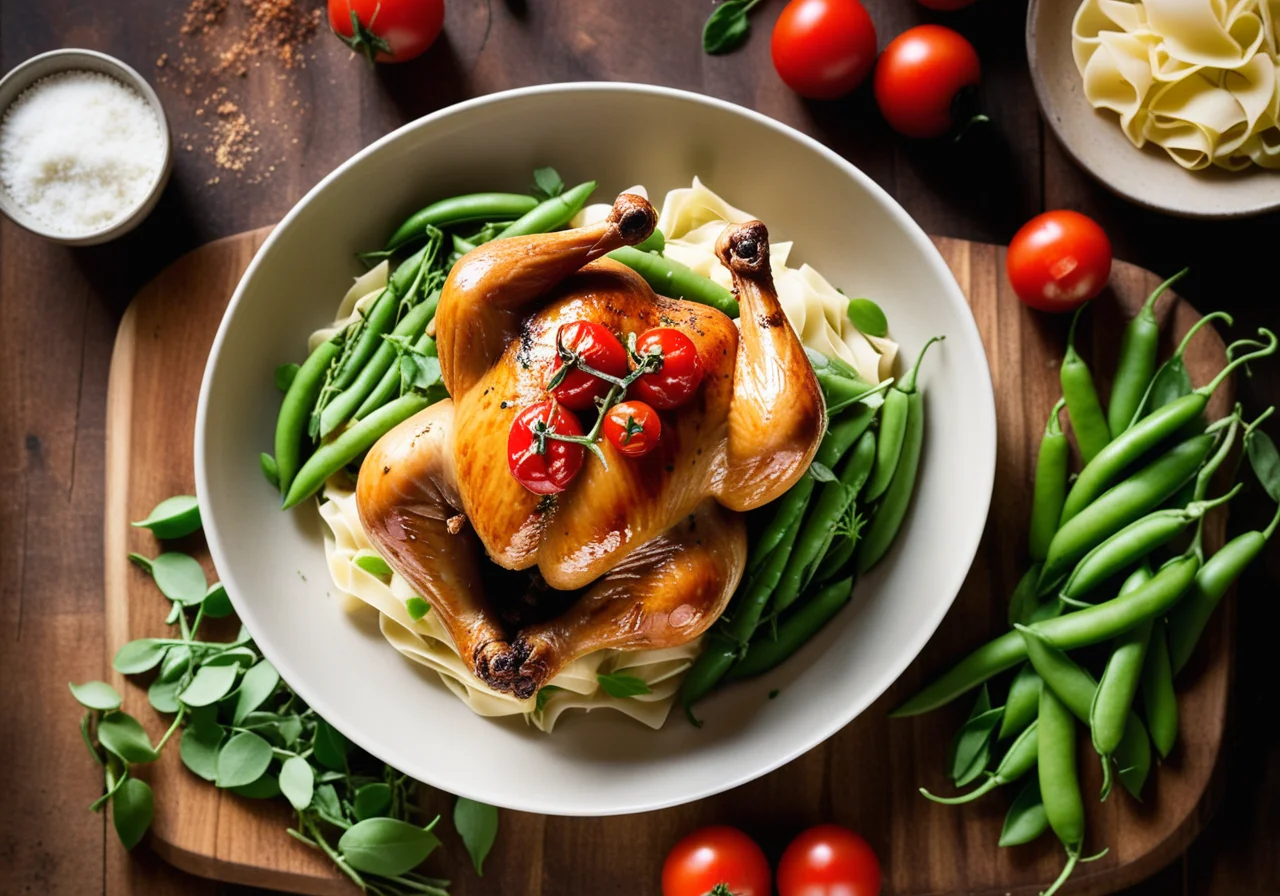 Roast Chicken with Borlotti Beans and Pasta