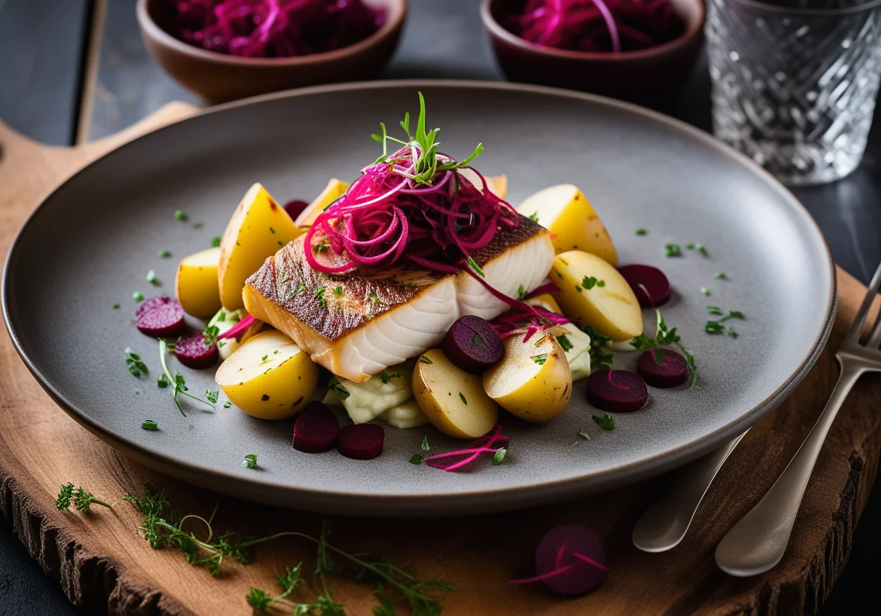 Pikeperch Fillet with Potato or Beetroot Topping