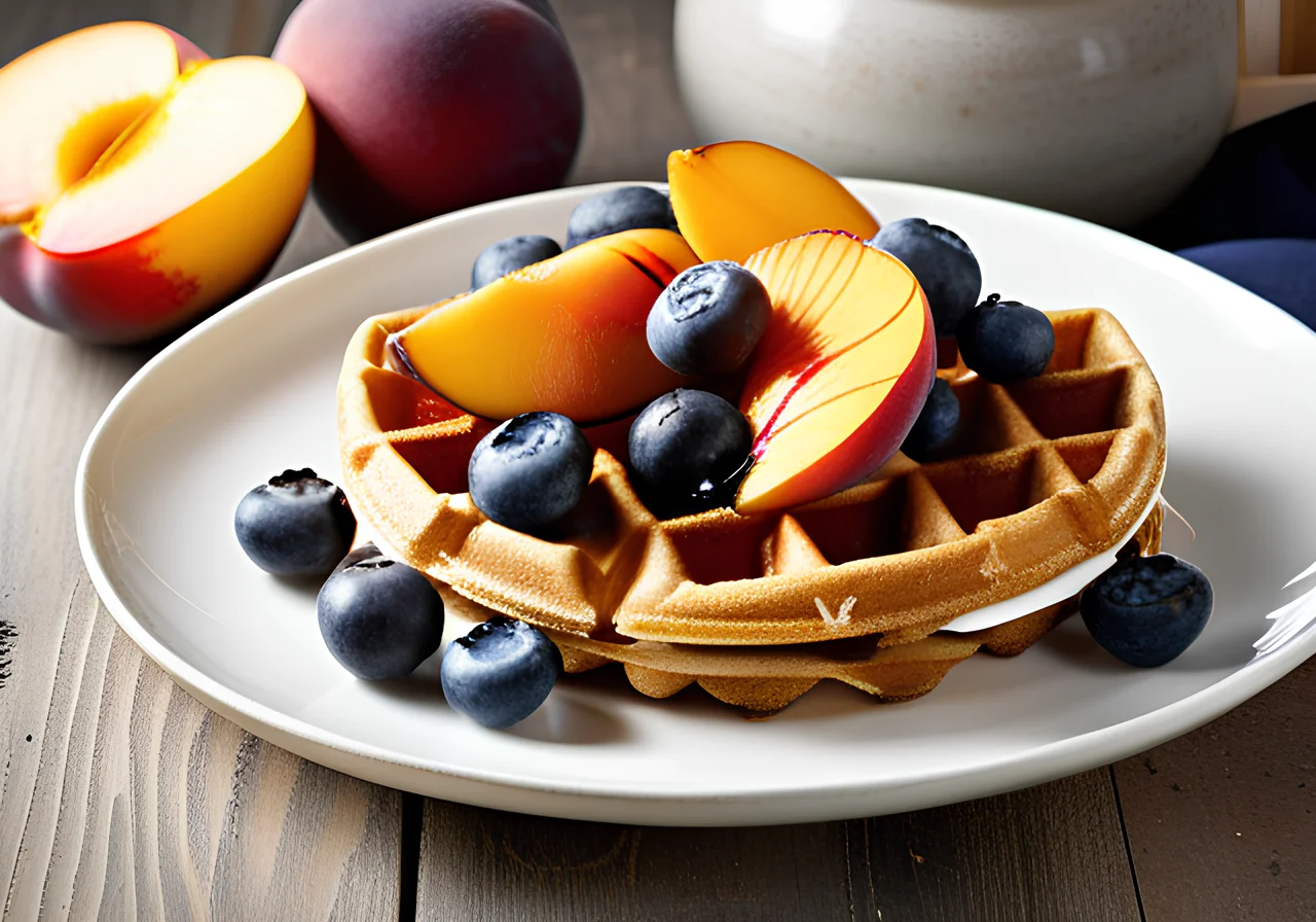 Whole Wheat Waffles with Peach Berry Topping