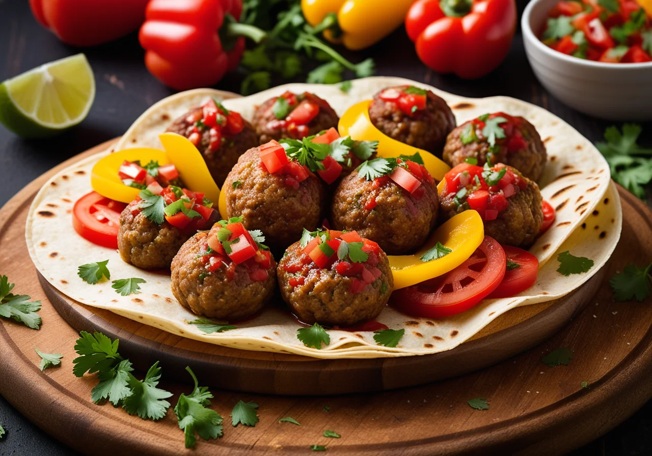 Meatballs with Vegetables in Tortilla Shell