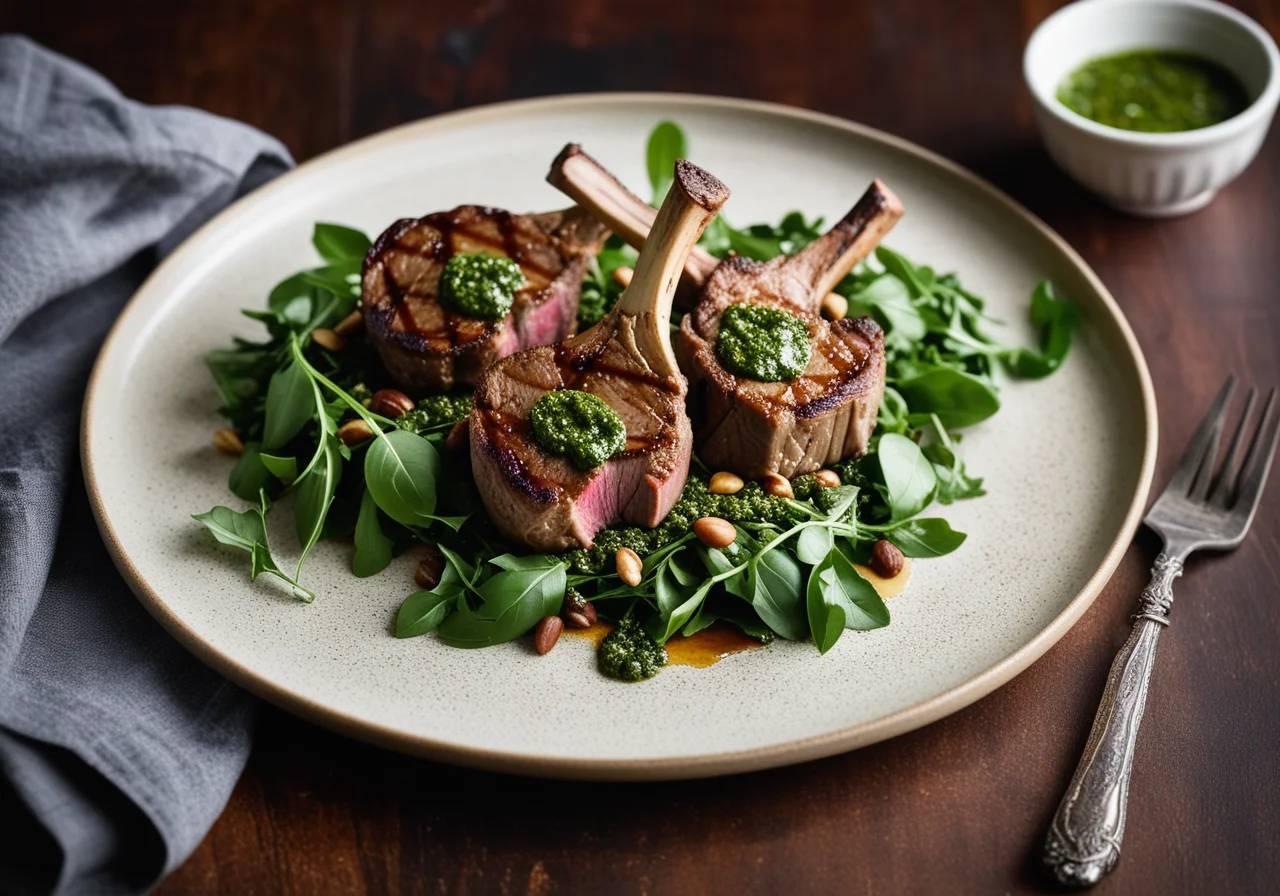 Lamb Chops with Green Pesto and Rocket