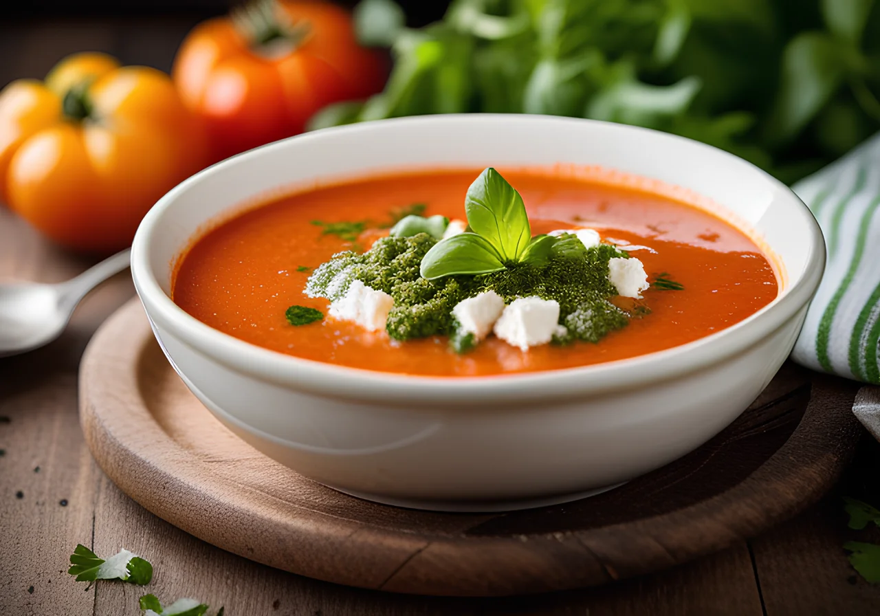 Tomato Cream Soup with Goat Cheese and Basil
