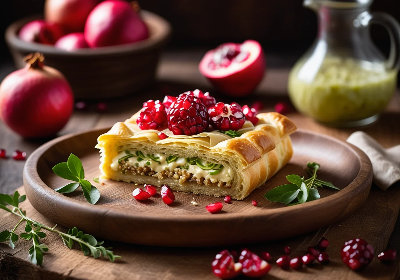 Cabbage Sprout Strudel and Pomegranate Dessert with Sprouts