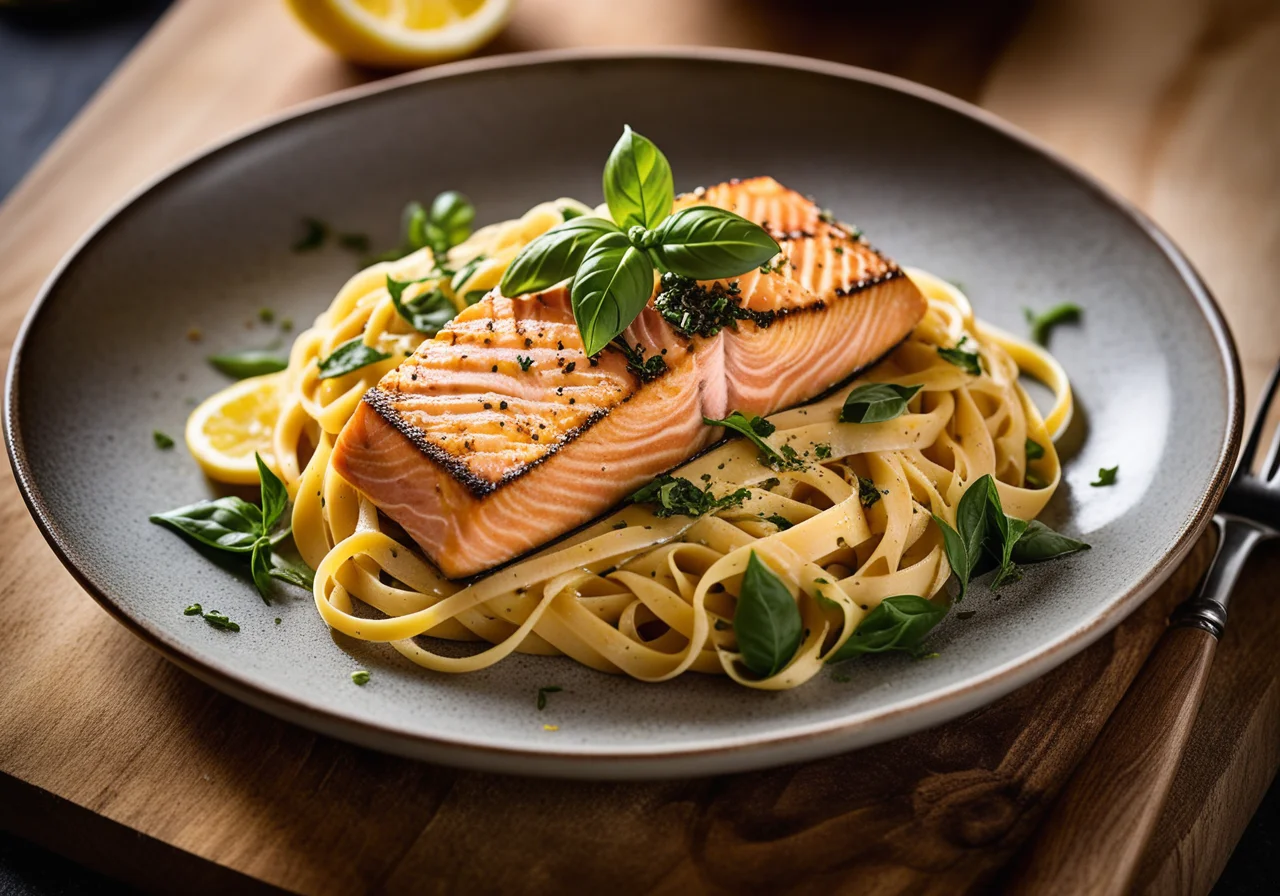 Pasta with Salmon Fillet and Creamy Saffron Sauce