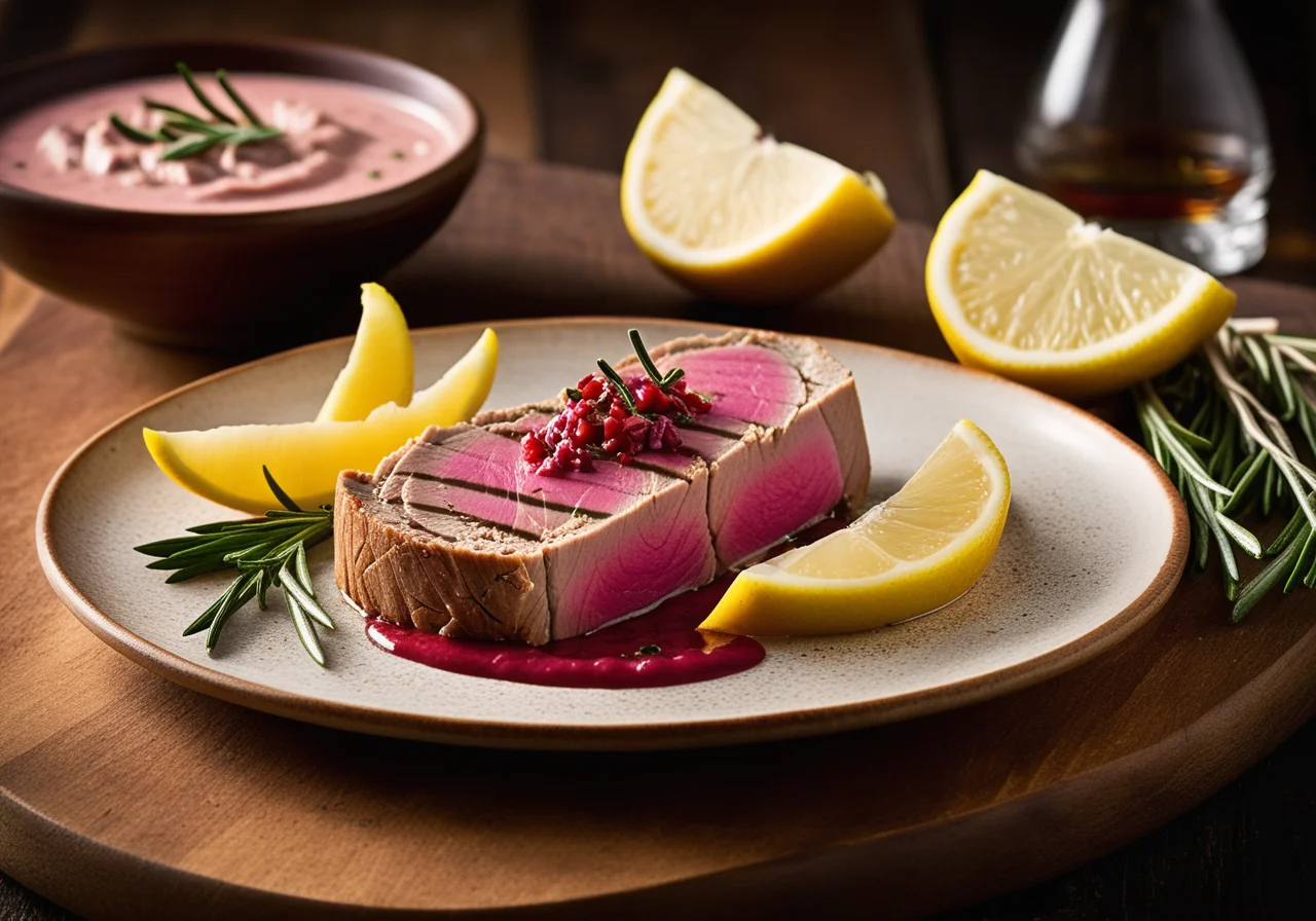 Steak vom Thunfisch mit pikantem Dip