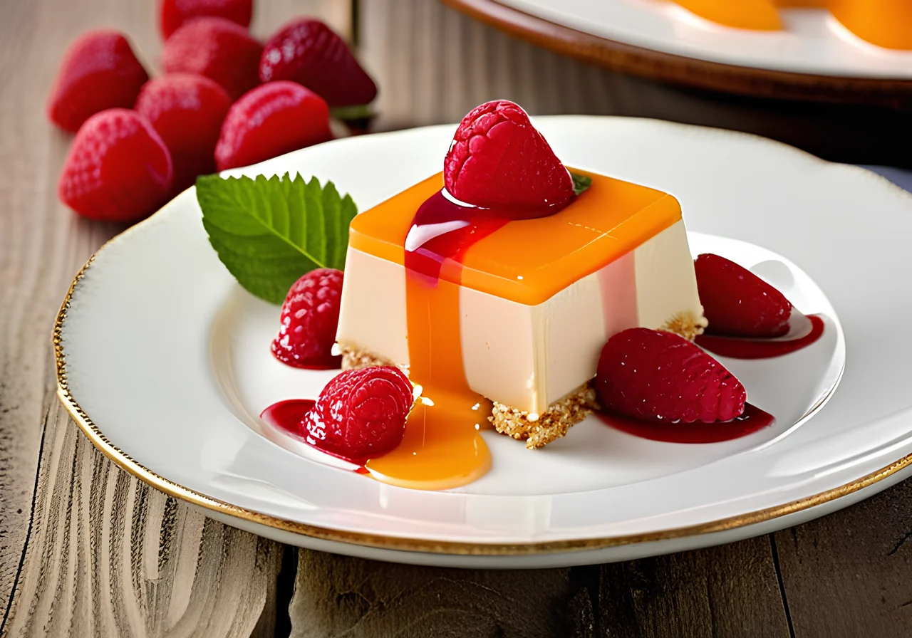 Apricot Parfait with Raspberry Sauce and Strawberries