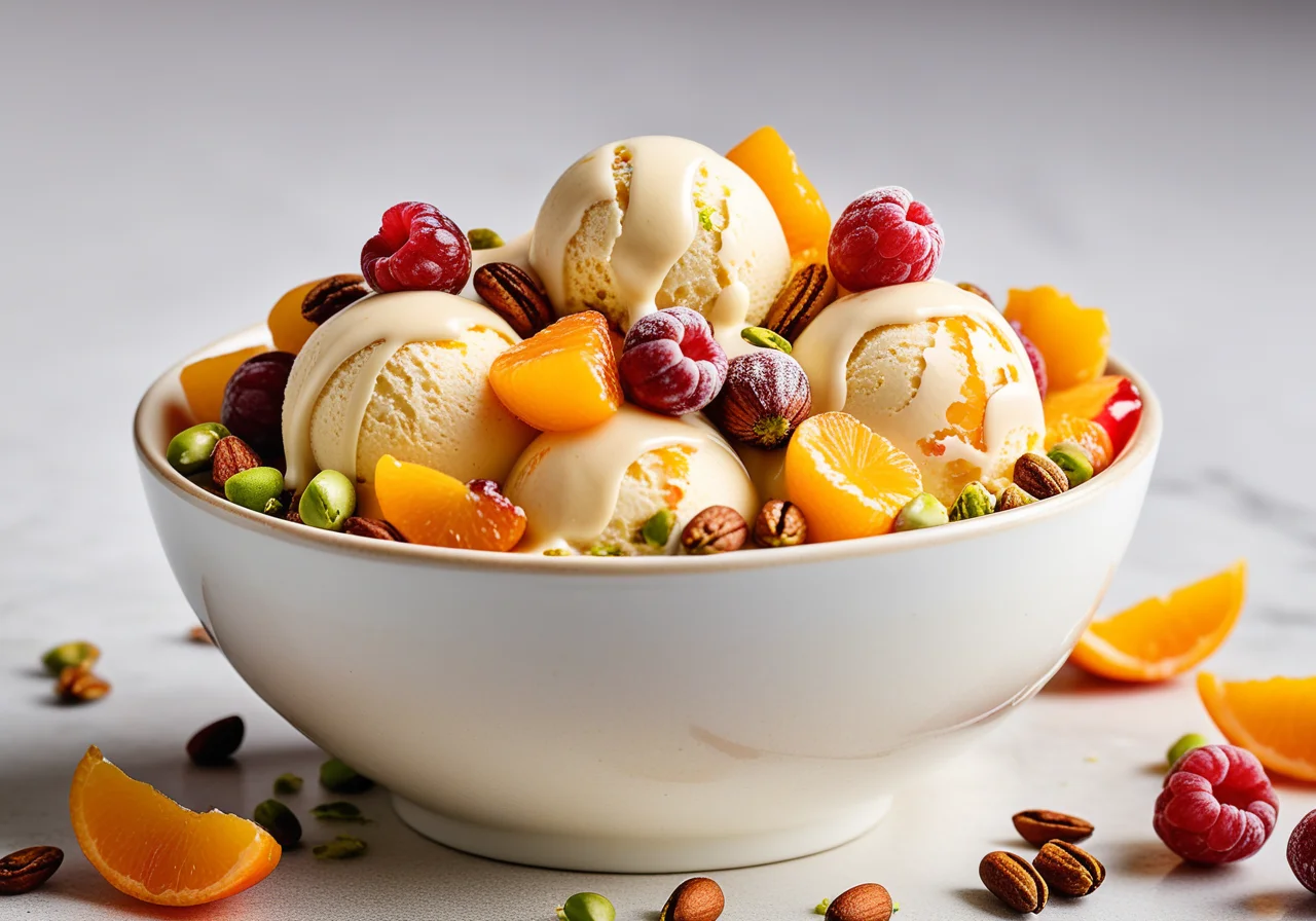 Vanilla ice cream with candied fruit