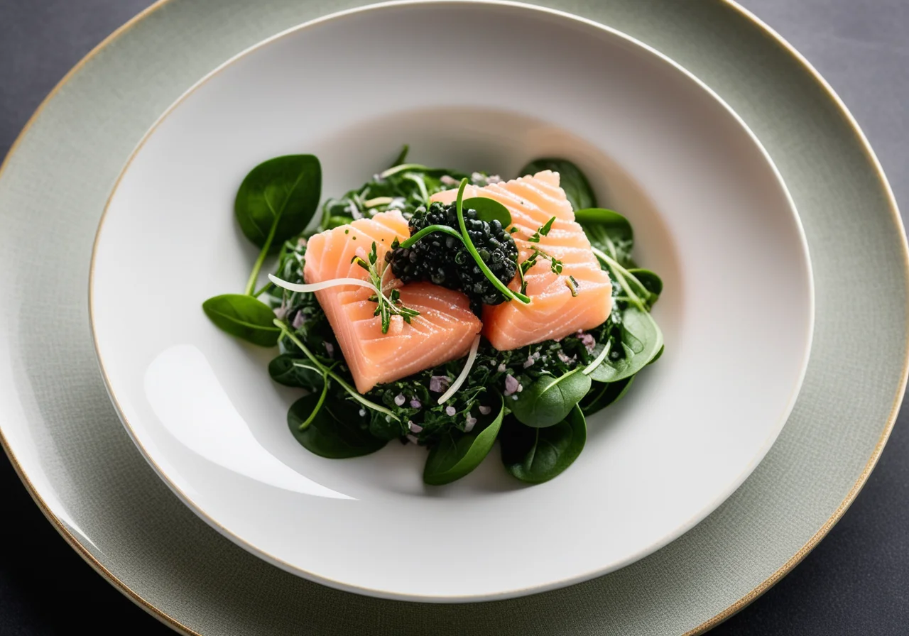 Salmon tartare with sprouts and young spinach