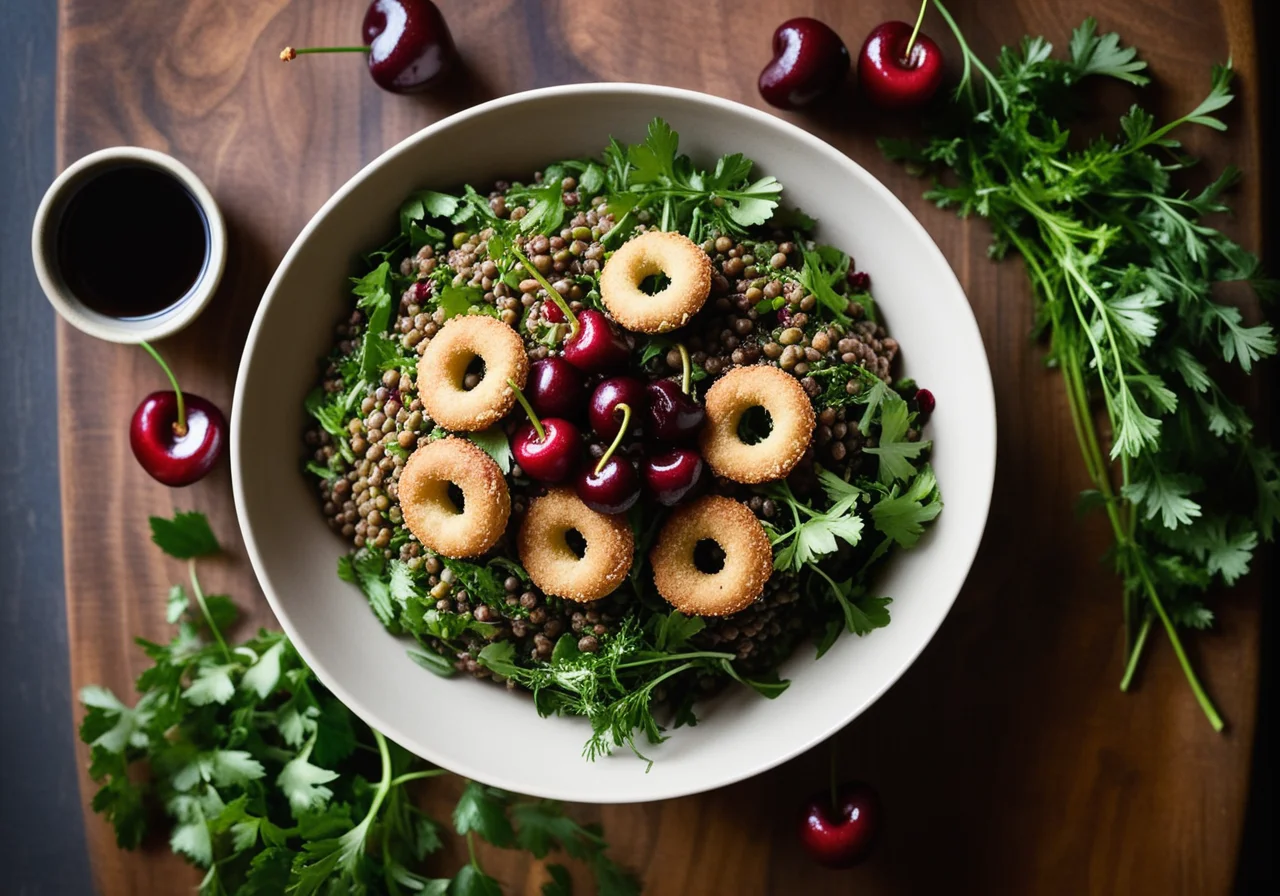Lentil Frisée Salad with Cherries