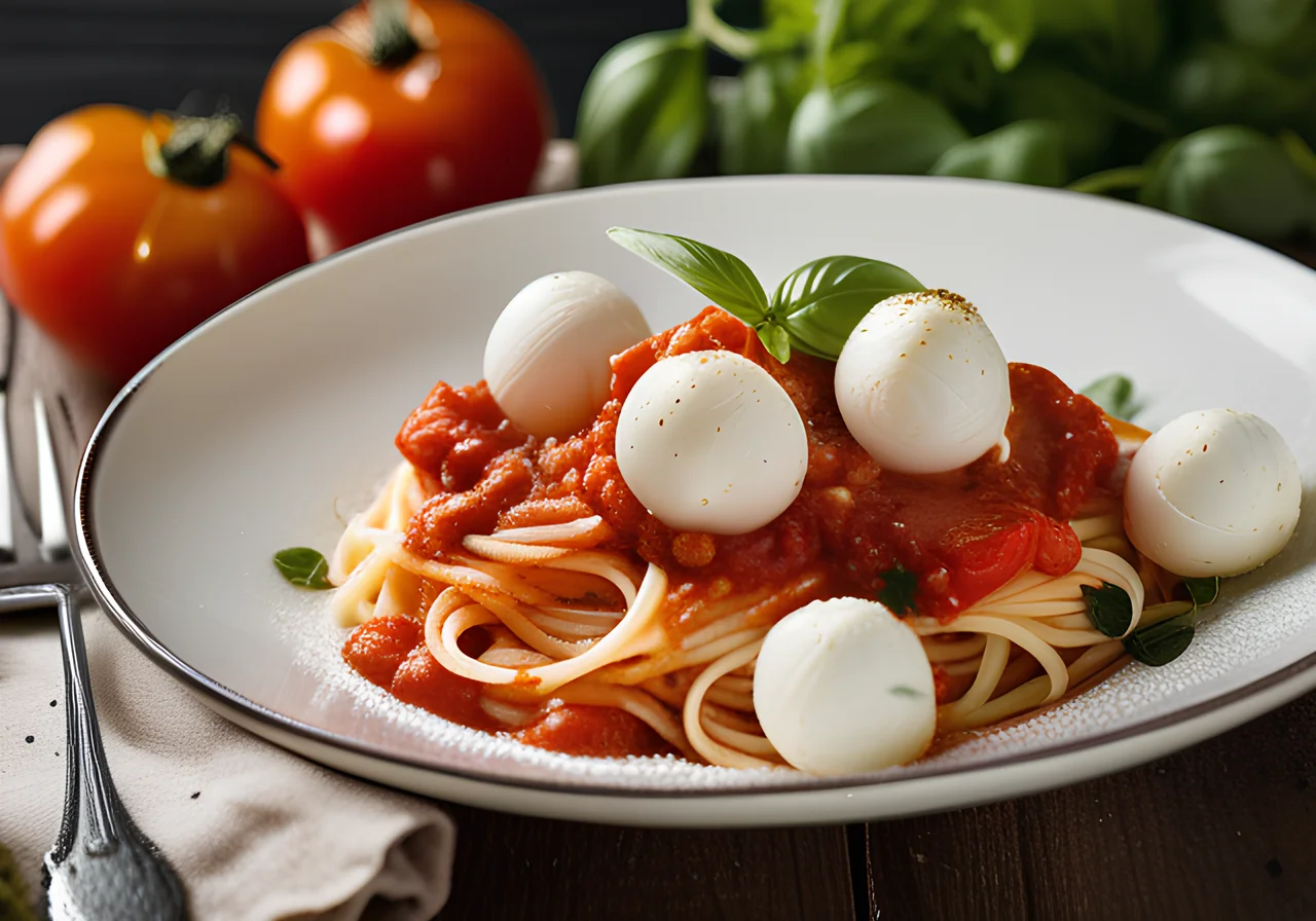 Spaghetti with Tomato and Mozzarella