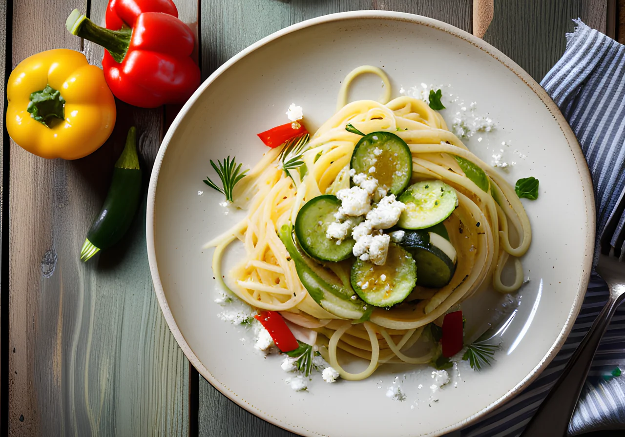 Spaghetti with Zucchini-Lemon Sauce and Feta