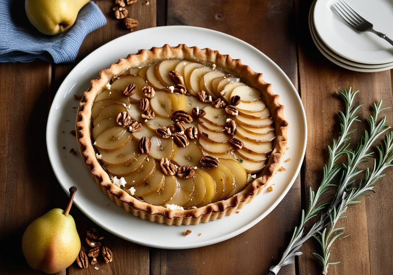 Savory Pear Tart with Caramelized Onion and Blue Cheese