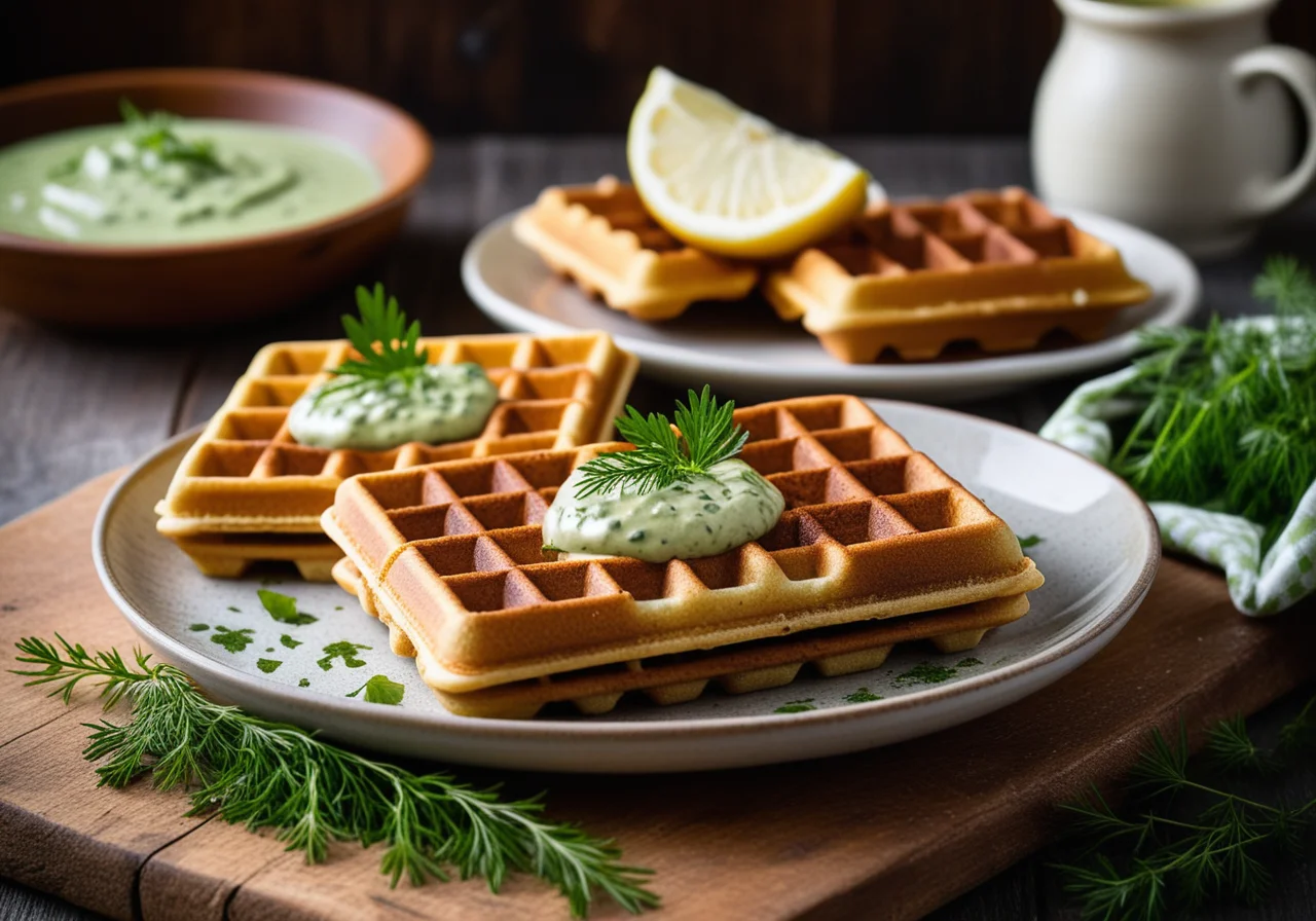 Waffles with Crab Wasabi Dip