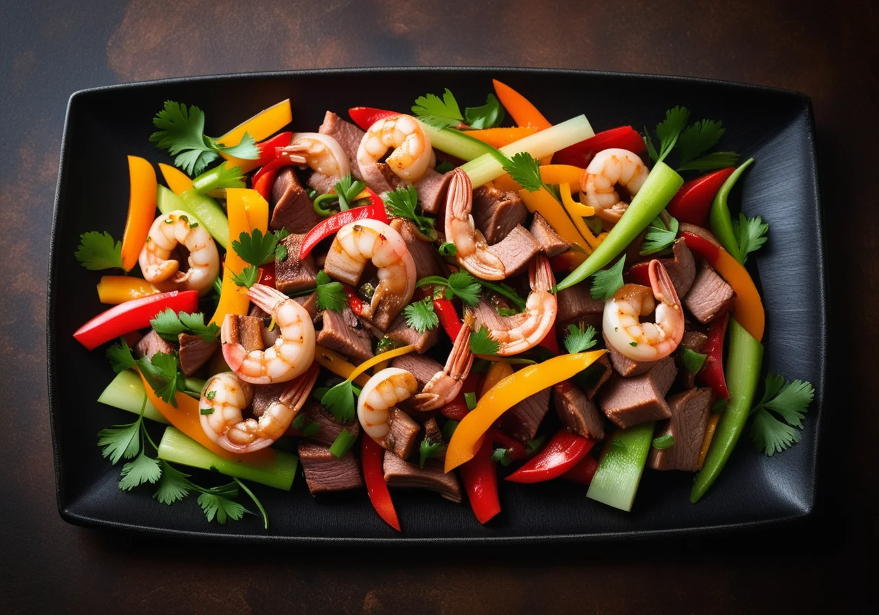 Meat with Shrimp and Vegetables from the Wok