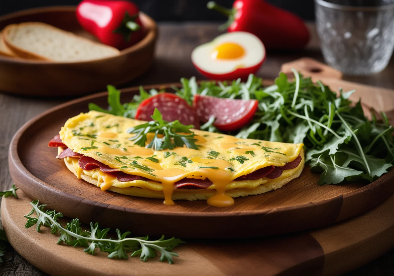 Paprika Cheese Omelette with Salami