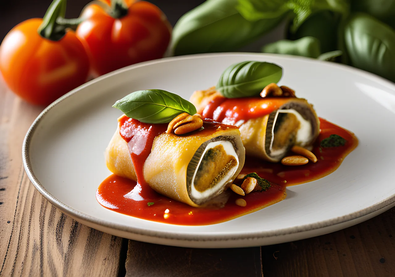 Eggplant Ricotta Rolls with Tomato Sauce