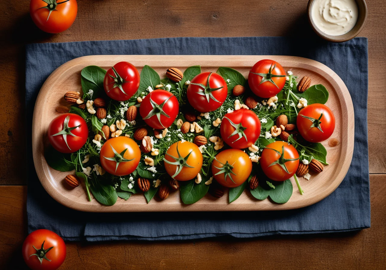 Salad plate with stuffed tomatoes