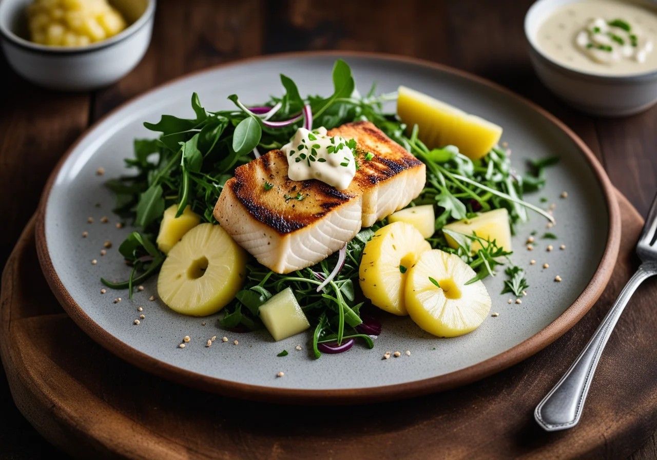 Pikeperch Fillet on Potato Pineapple Salad