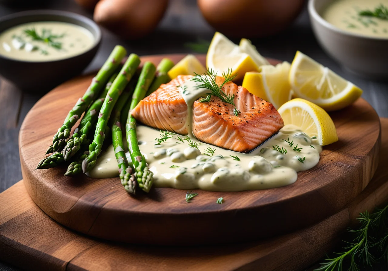 Salmon Asparagus Pot with Potatoes and Dill Cream