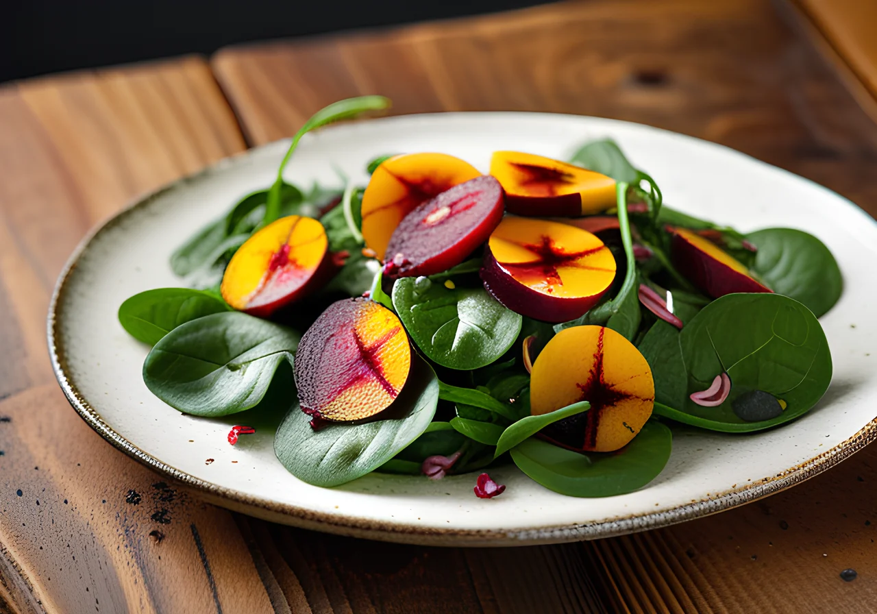 Spinach Salad with Red and Yellow Beets