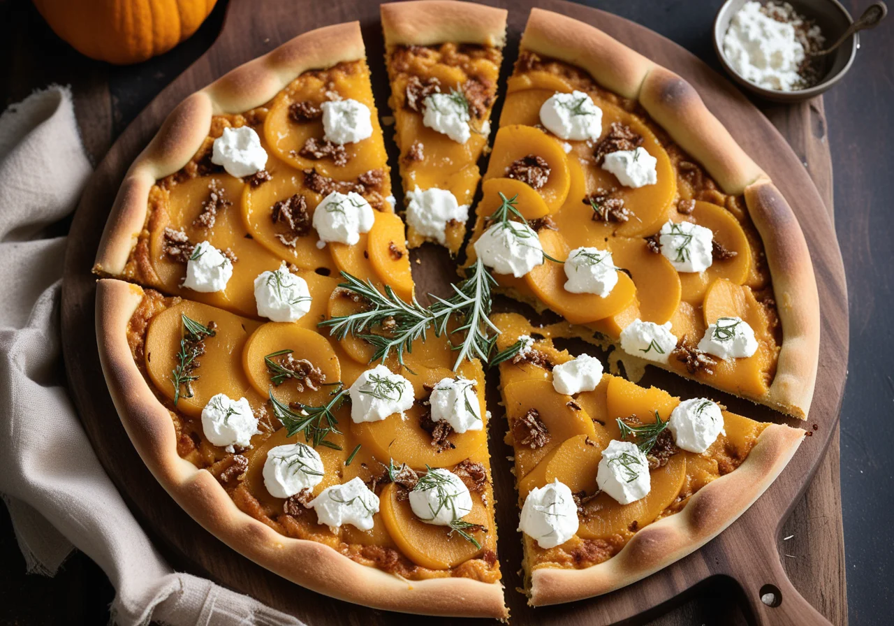 Pumpkin Pizza with Onions and Goat Cheese