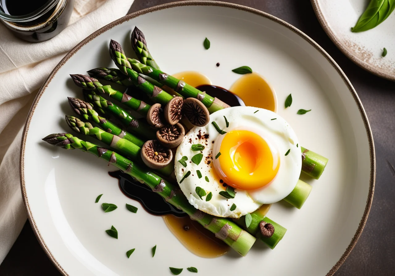 Lost Egg on Morel Asparagus Salad