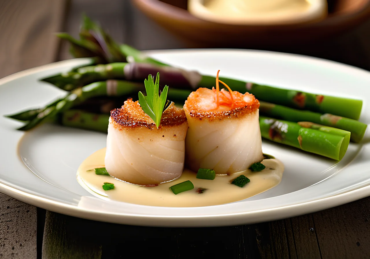 Scallop Asparagus Rolls with Red Basil