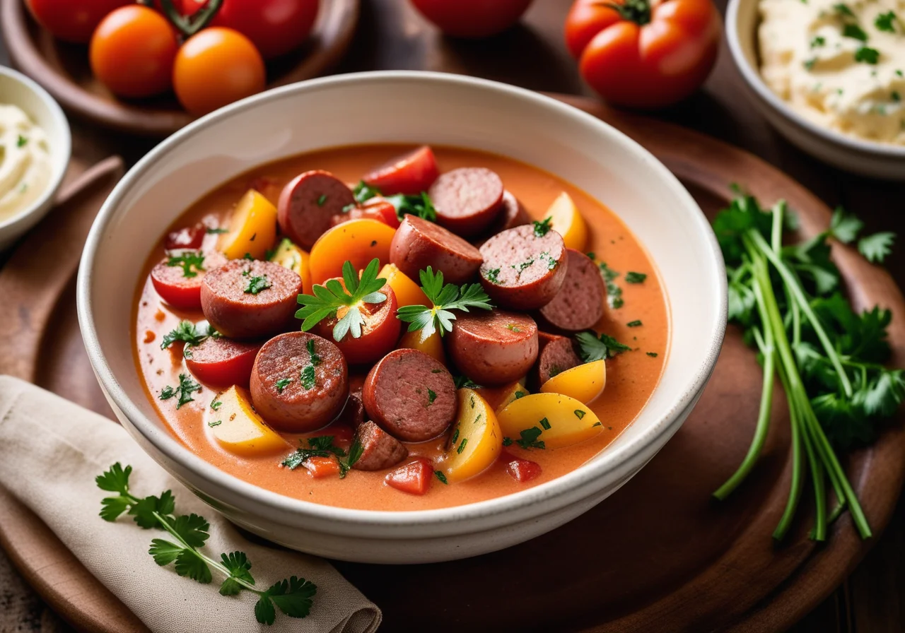 Wursteintopf with Potatoes and Tomatoes