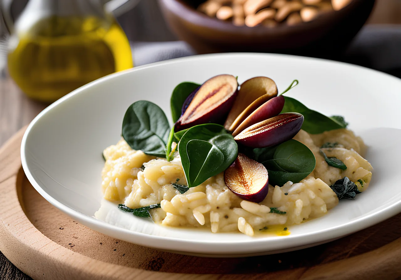 Spinach Gorgonzola Risotto with Almond Prunes
