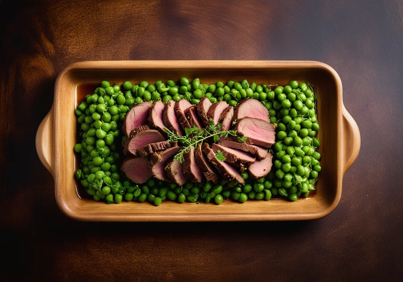 Spinach‑filled Lamb Roast with Cauliflower and Peas