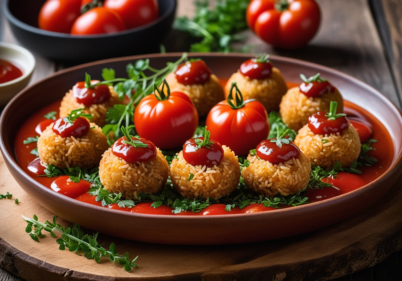 Rice Balls with Tomato Sauce