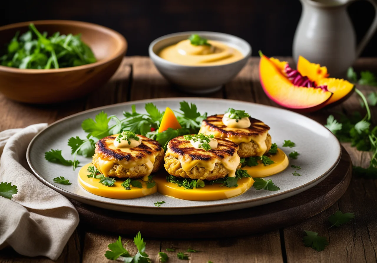 Chicken Patties with Ginger and Mango-Coriander Cream