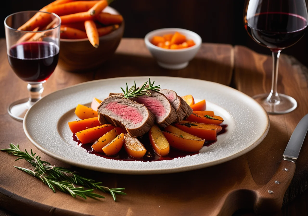 Hare Loin with Root Vegetables and Quince