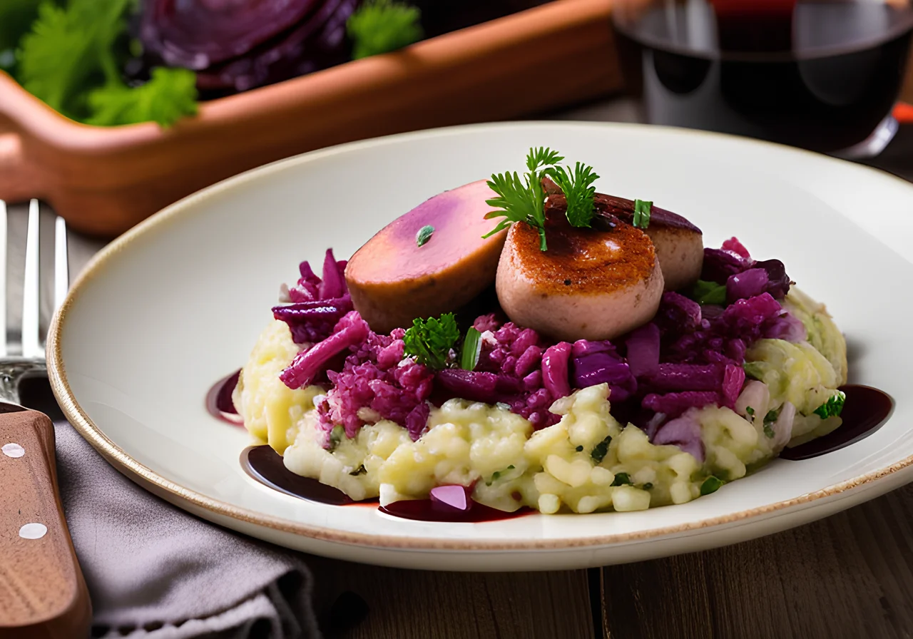 Red Cabbage Risotto with Sausages