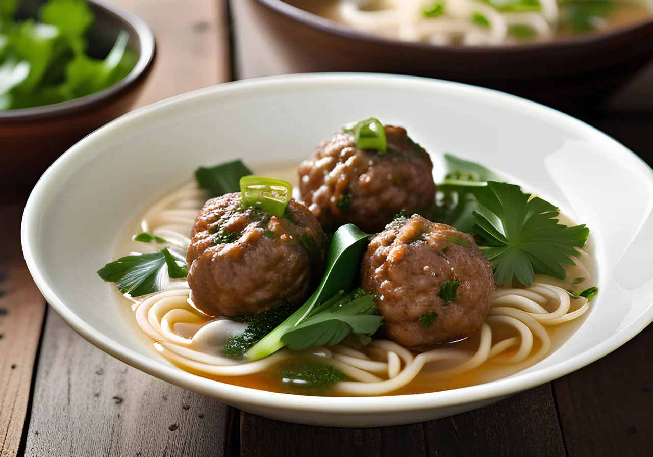Noodle Soup with Pak Choy and Ground Meatballs