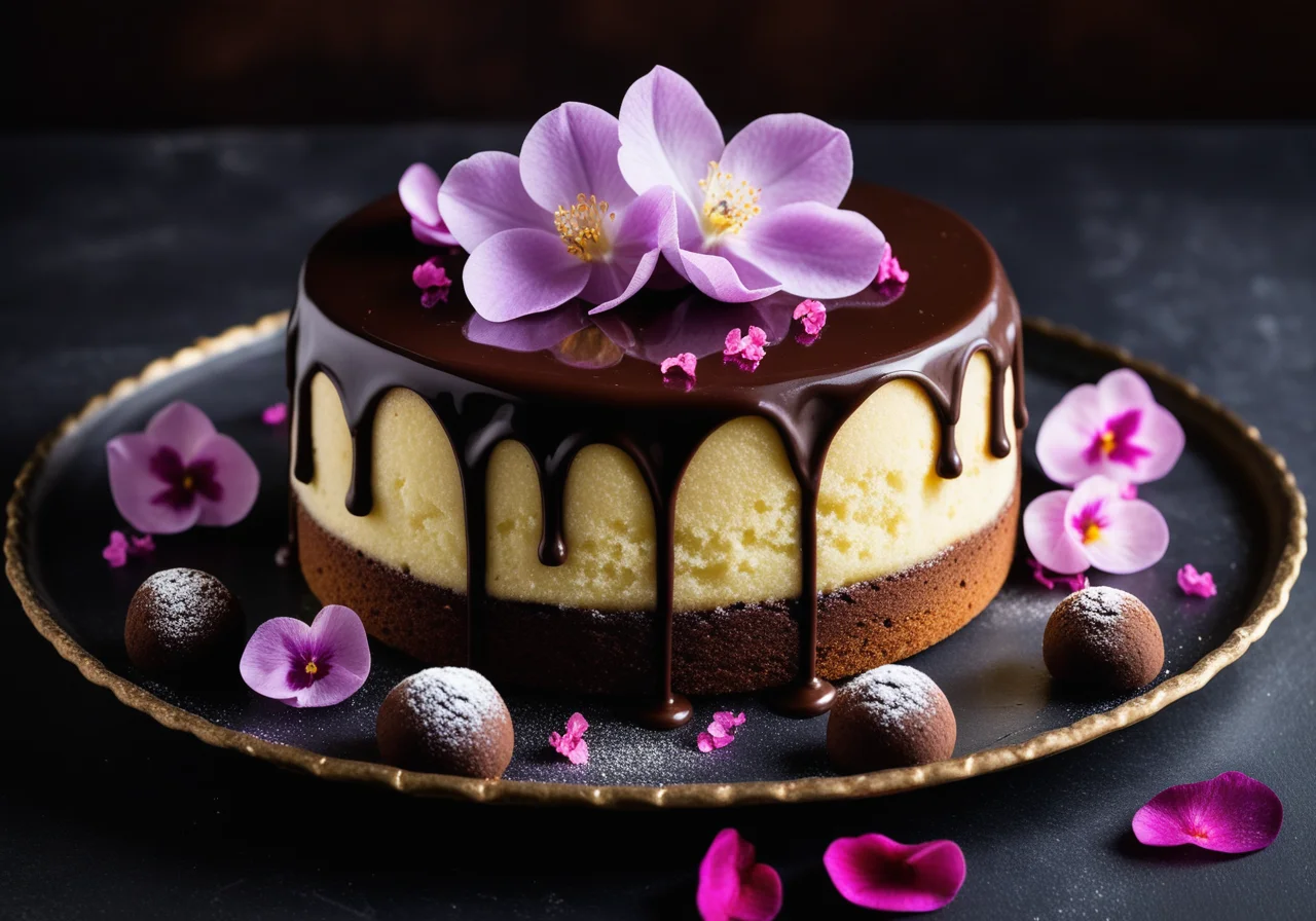 Emperor Cake with Chocolate Truffles & Violet Decoration