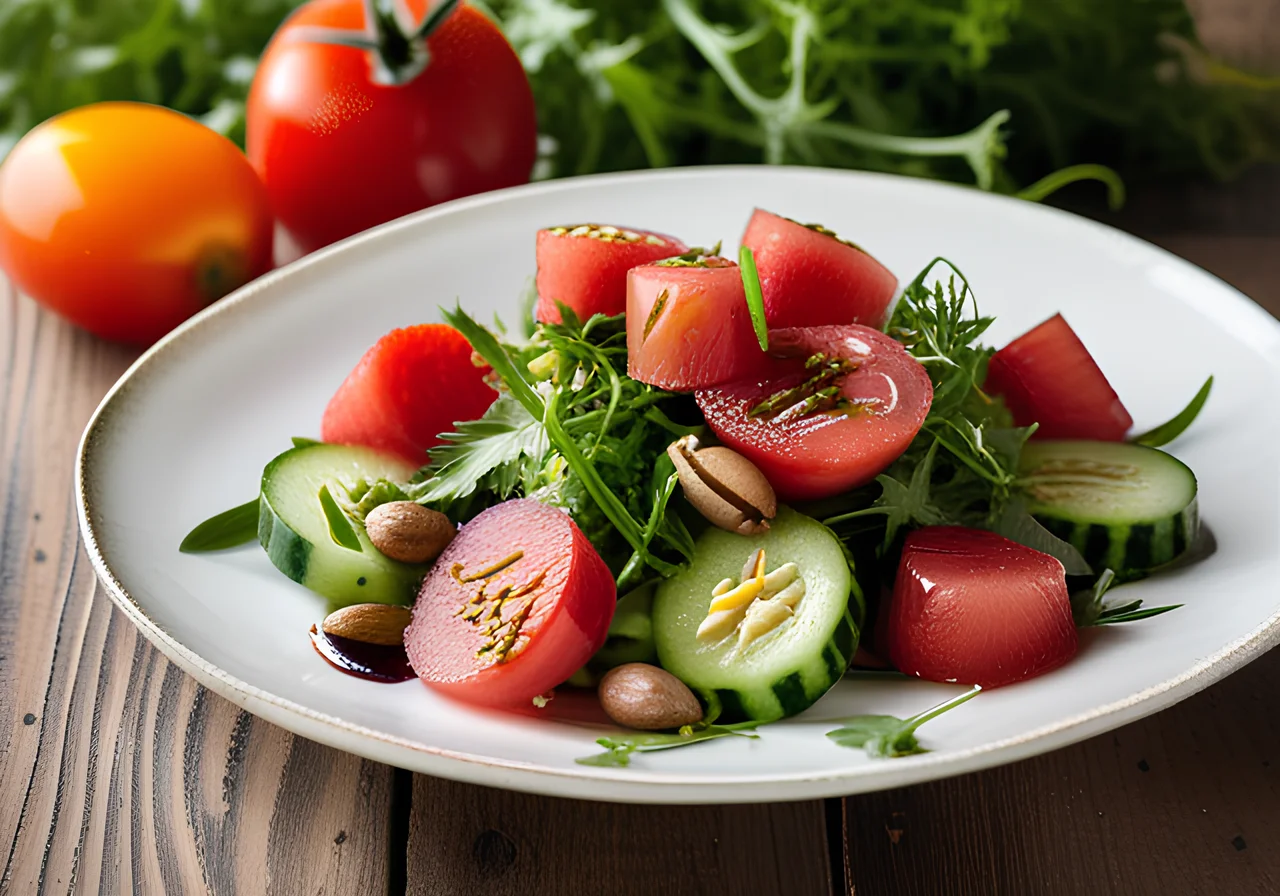 Cucumber, Tomato, Watermelon and Arugula Salad