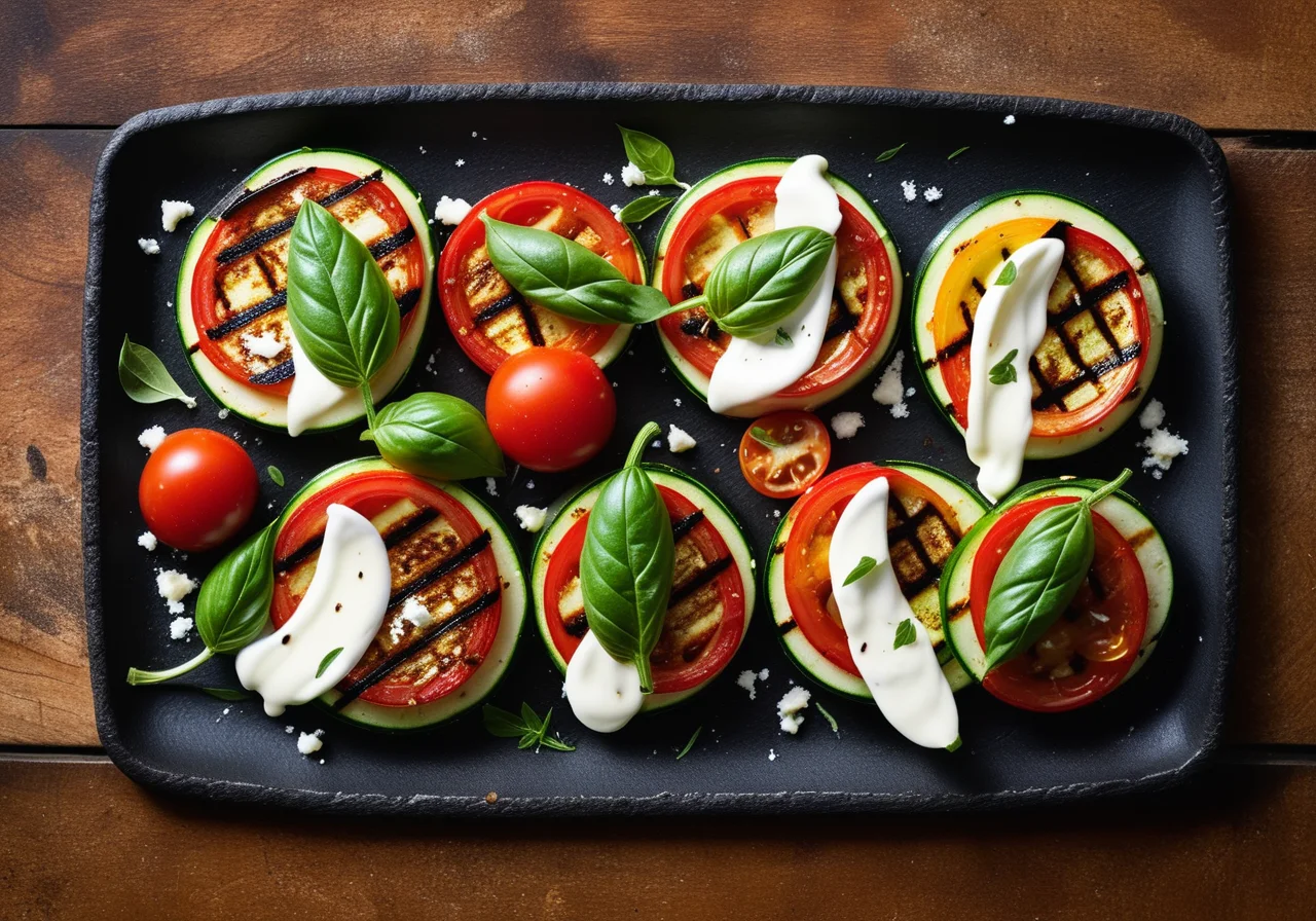 Mozzarella with Grilled Tomatoes and Zucchini