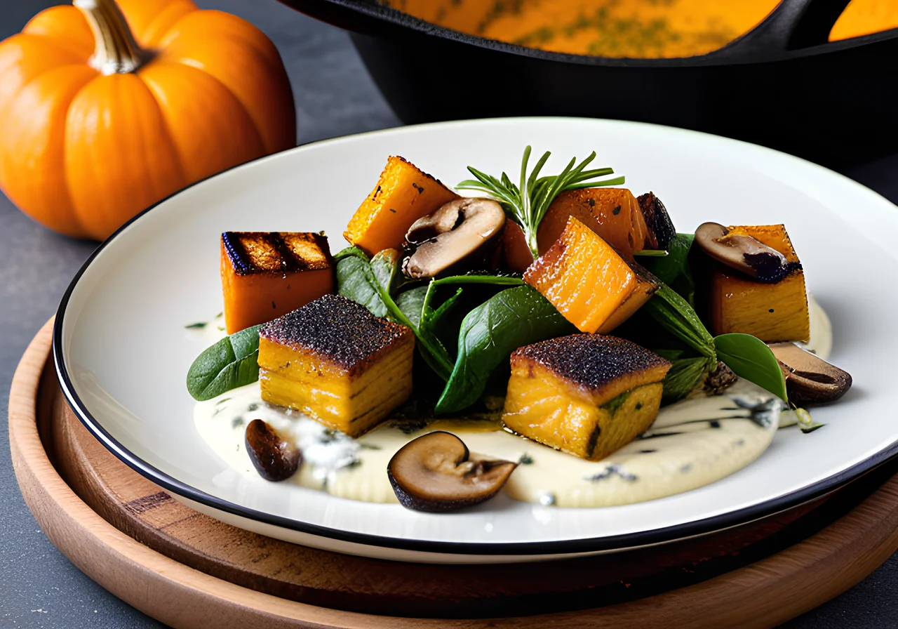 Casserole with Pumpkin, Zucchini, Mushrooms, Spinach and Ricotta