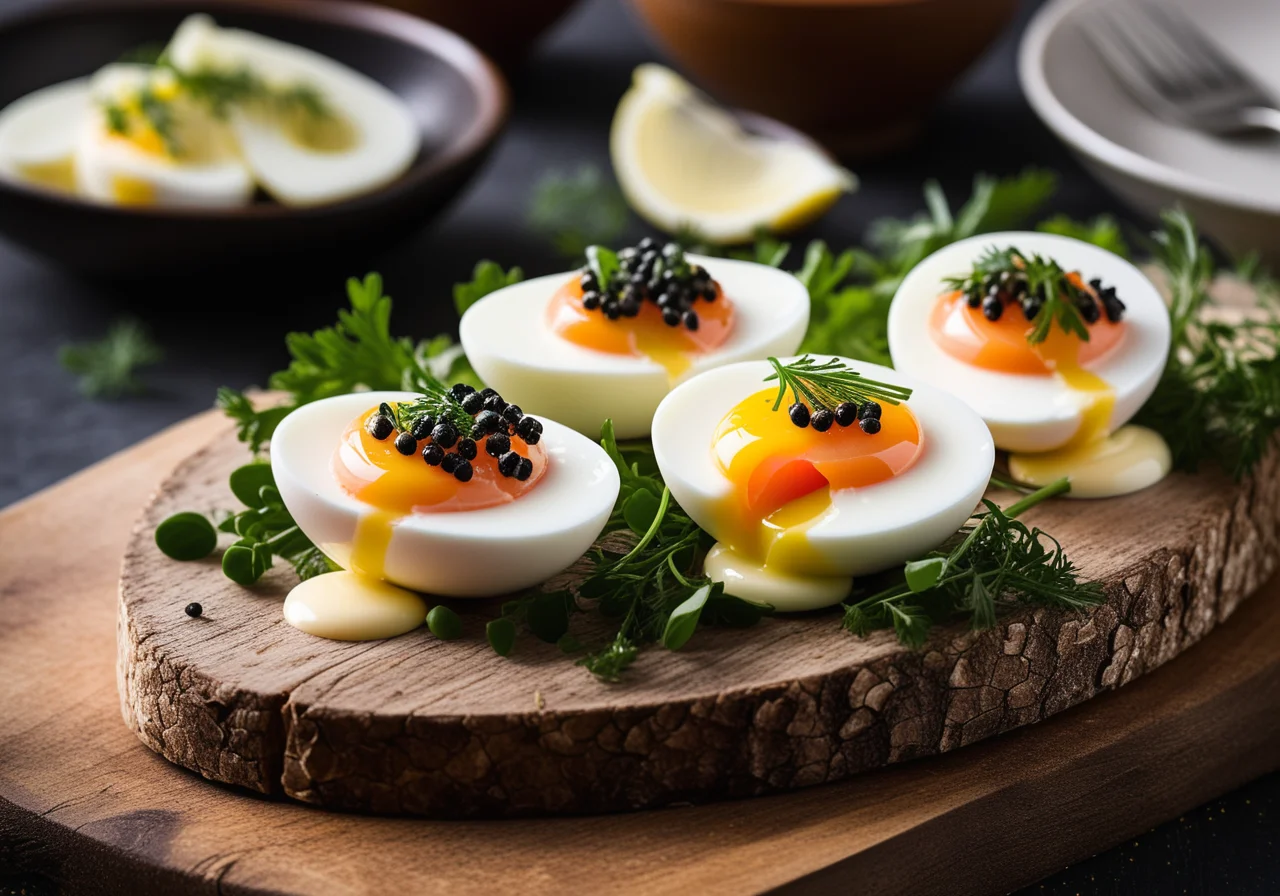Hard-boiled Eggs with Caviar and Salmon