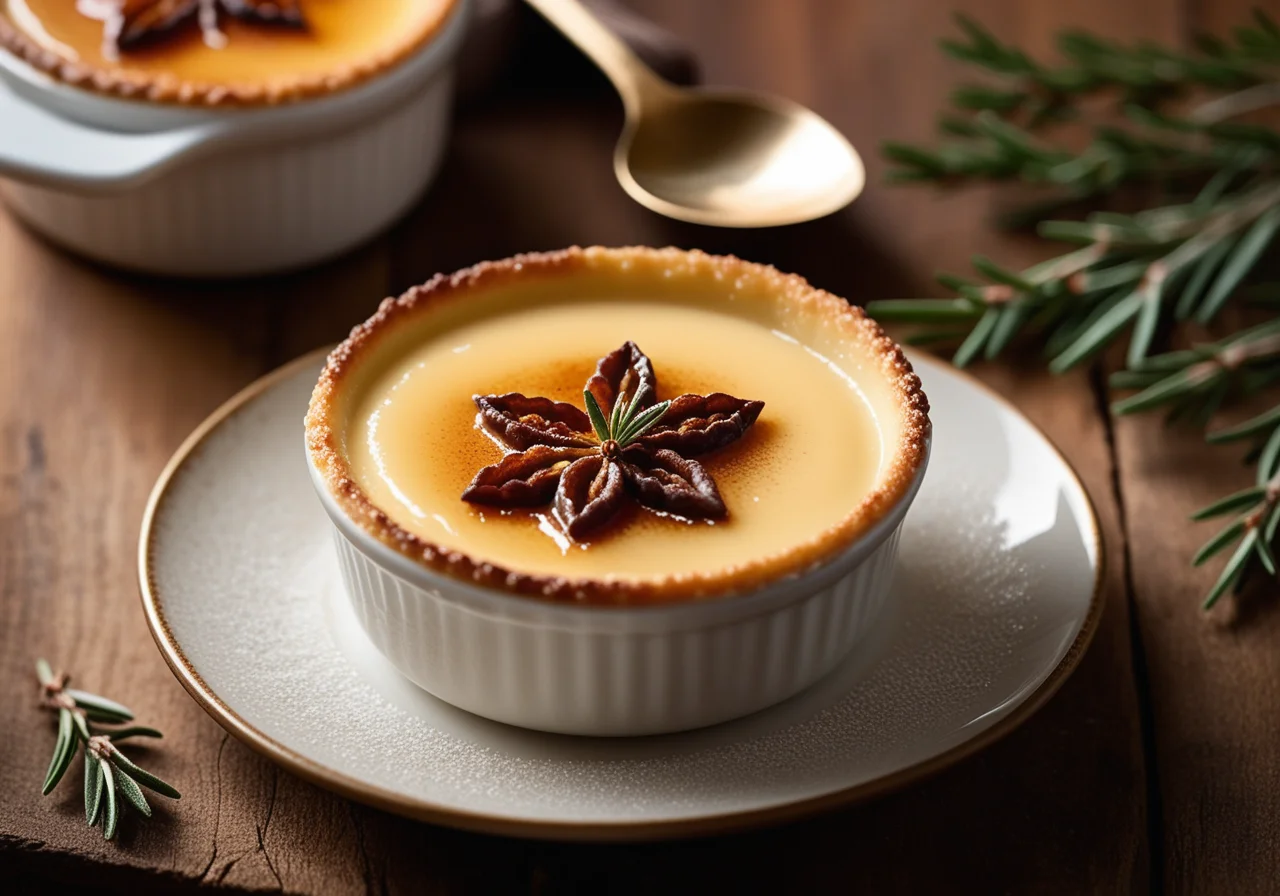 Crème brûlée with spicy thyme and rosemary