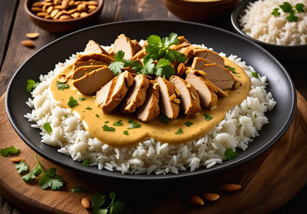Chicken in Curry Sauce with Almonds and Rice