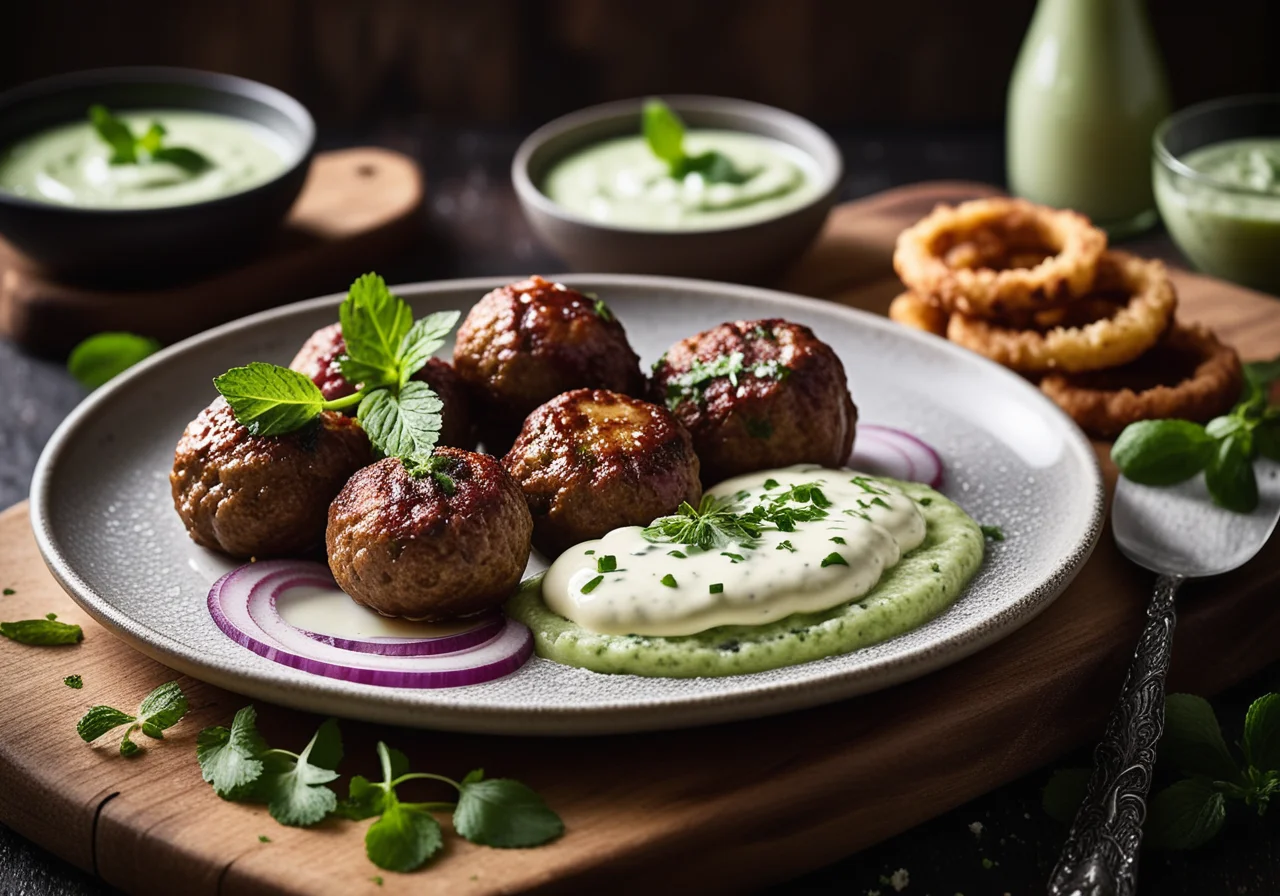 Grilled Meatballs with Grana Padano and Onion Salad