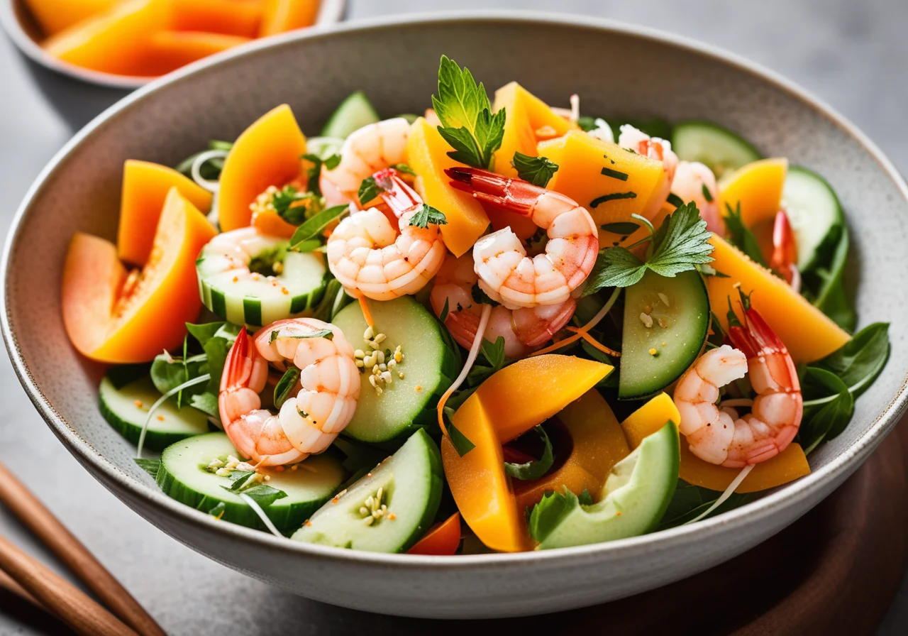 Shrimp Salad with Cucumber, Papaya and Fresh Herbs