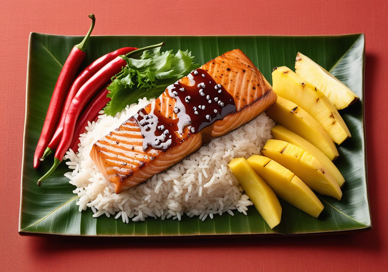 Salmon with Pineapple in Banana Leaf