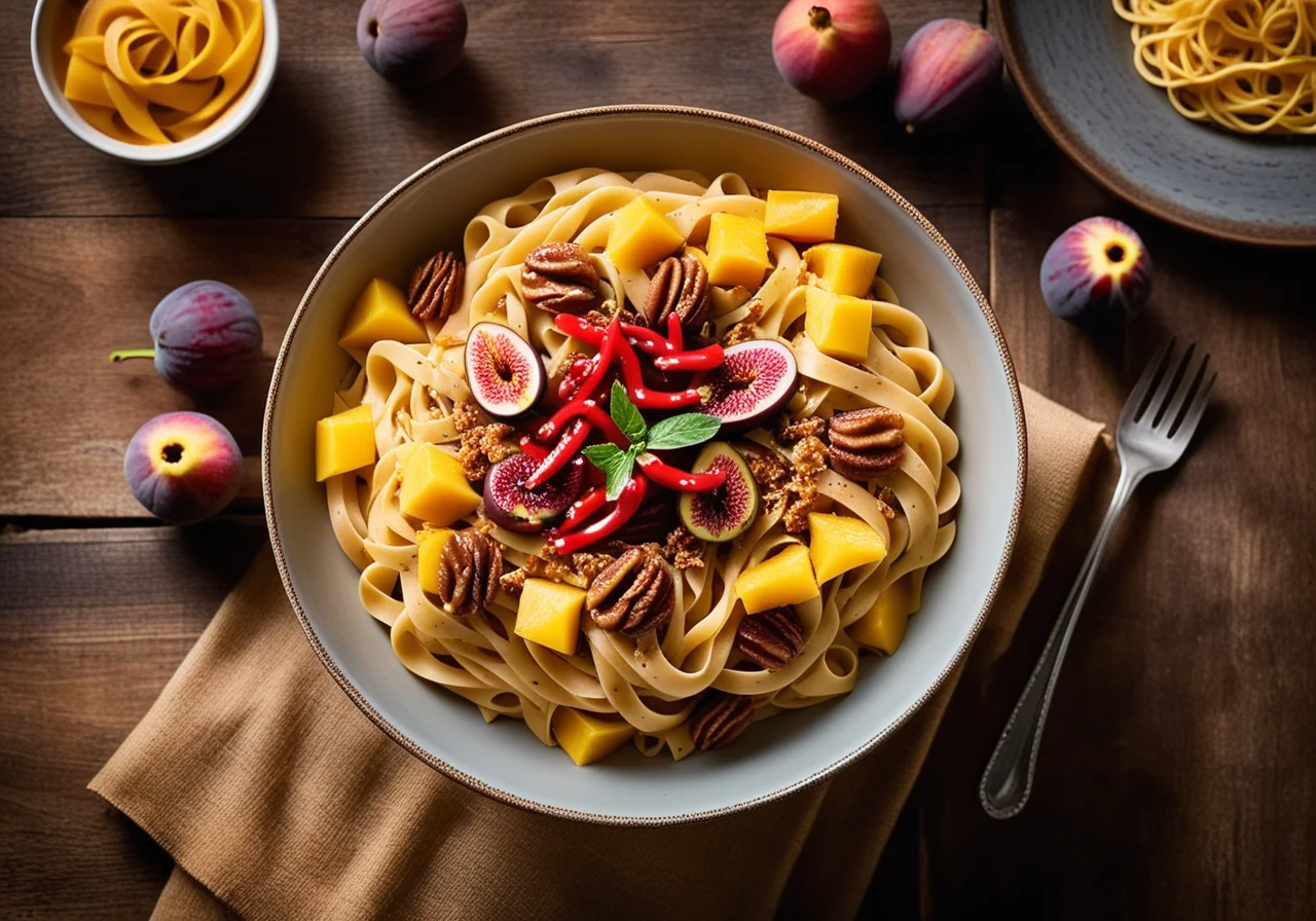 Coffee Pasta with Mango and Pineapple Sauce