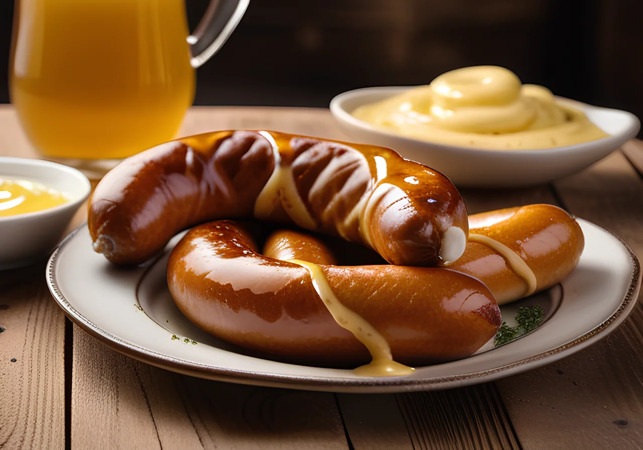 White Sausage with Pretzel and Mustard